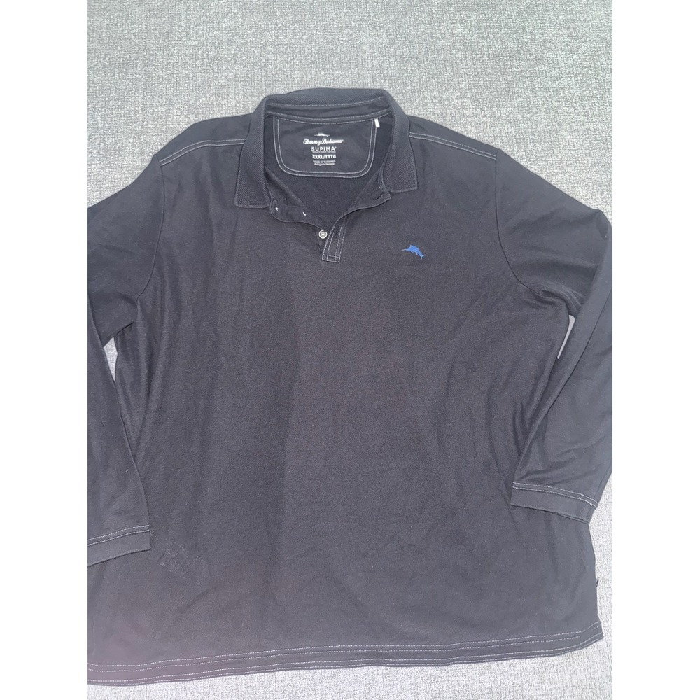 Tommy Bahama XXXL 3XL Polo Black Long Sleeve Supima Cotton Blend Logo